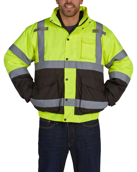 HiVis Bomber Jacket with Removable Fleece & Teflon Fabric Protector - Yellow