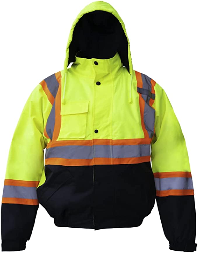 Premium High Visibility Hi Vis Waterproof Fleece lined Jacket / Parka with detachable hood