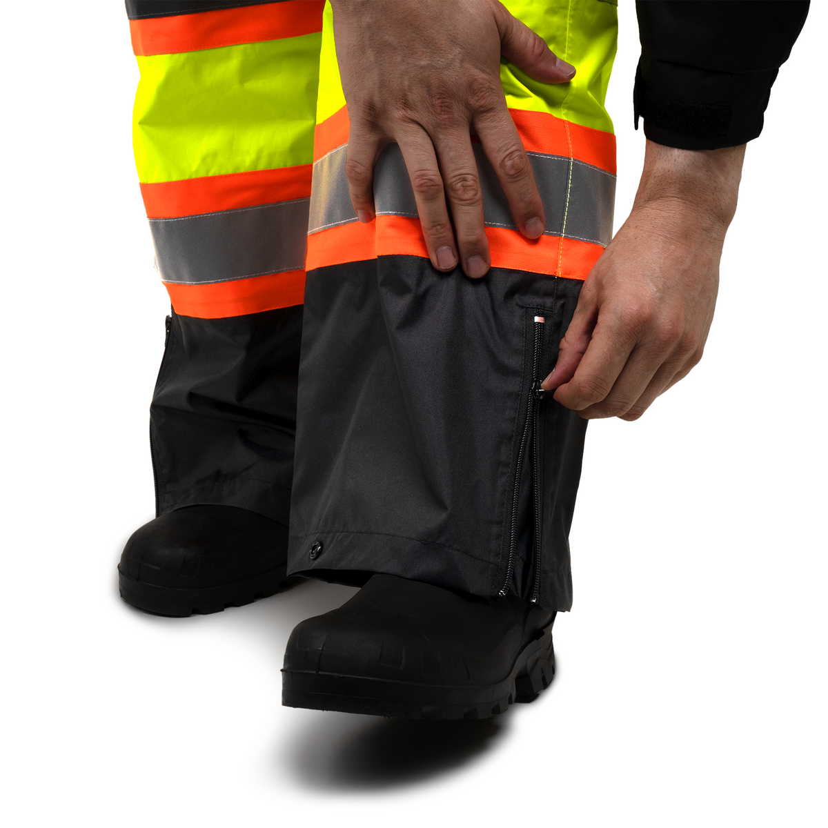 Hi-Vis Two Tone Orange/Black Rain Pants with Reflective Strips