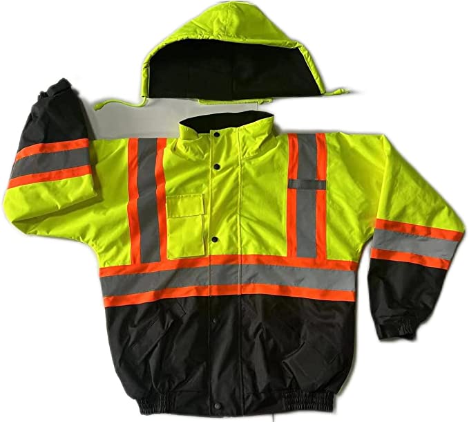Premium High Visibility Hi Vis Waterproof Fleece lined Jacket / Parka with detachable hood