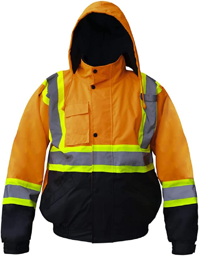 Premium High Visibility Hi Vis Waterproof Fleece lined Jacket / Parka with detachable hood