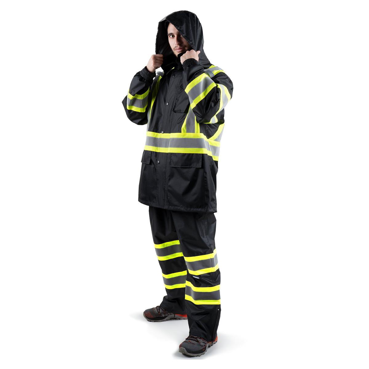 Hi-Vis Two Tone Rain Set with X Reflective Strips On Back