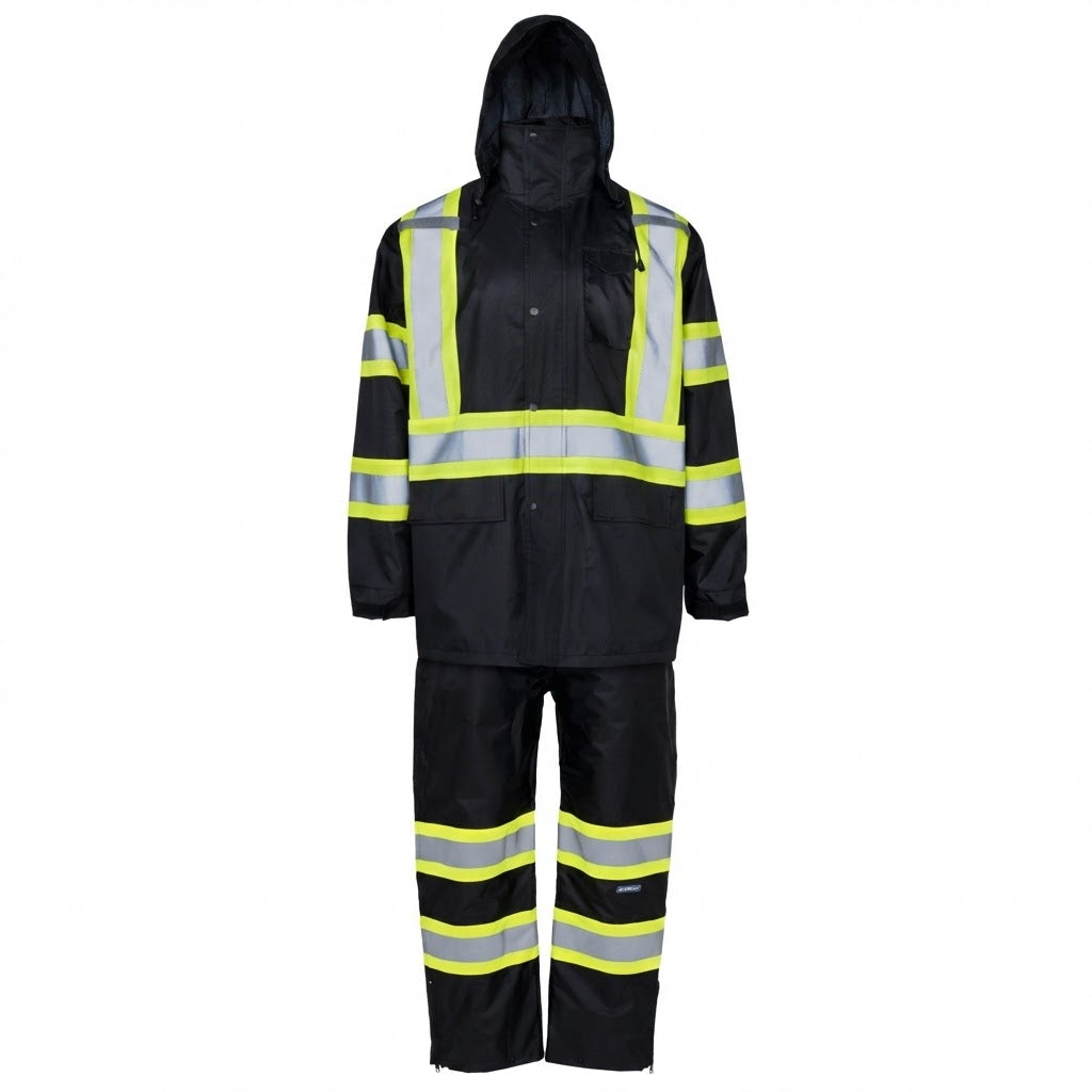 Hi-Vis Two Tone Rain Set with X Reflective Strips On Back