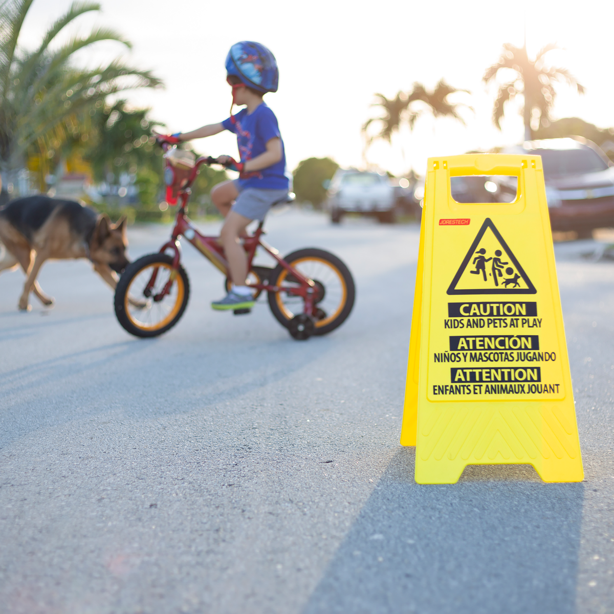 Two-Sided Folding Floor Safety Multi-lingual Sign -  Kids at Play