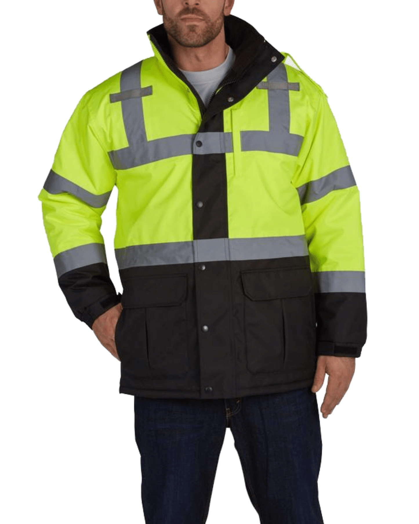 UHV1004 HiVis Contractor Jacket with Teflon Fabric Protector - Yellow/Grey
