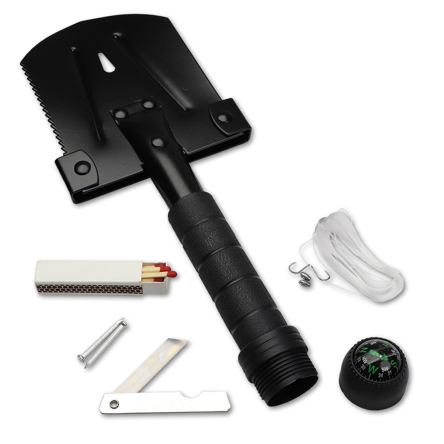 Compact Multi-Function Survival Shovel | Folding Tool with Compass & Survival Kit