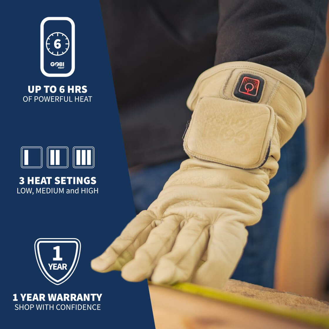 Drift II Heated Leather Gloves (3500mAh USB-C batt)