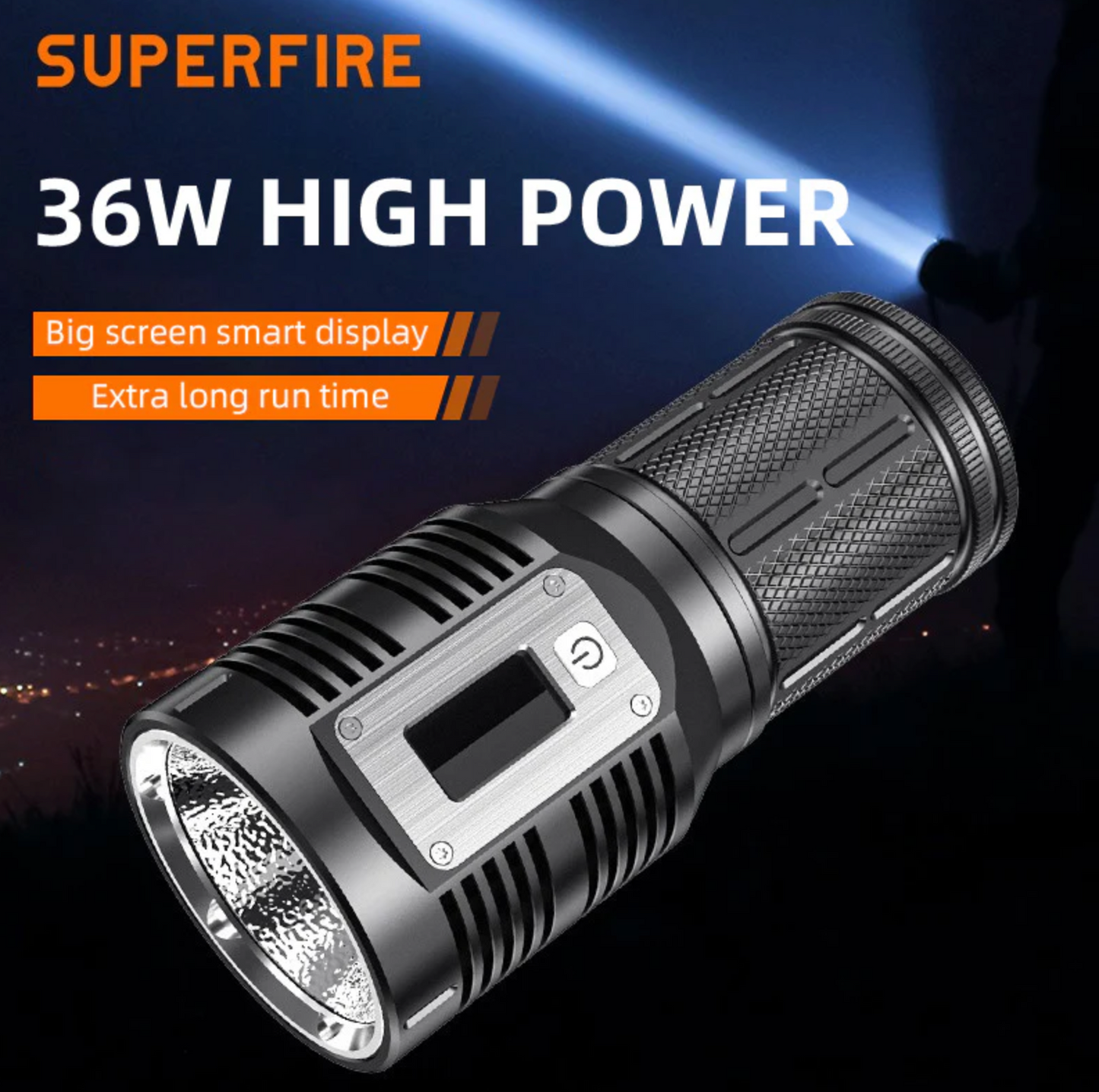 SuperFire M5 36Watt USB-C Rechargeable Flashlight with LED Display and Cell Phone Charging