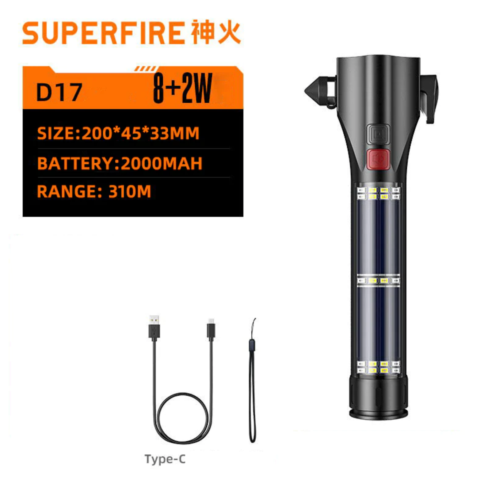 SuperFire D30 36Watt USB-C Rechargeable Flashlight