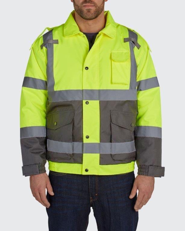 HiVis Bomber Jacket with Removable Fleece & Teflon Fabric Protector - Yellow