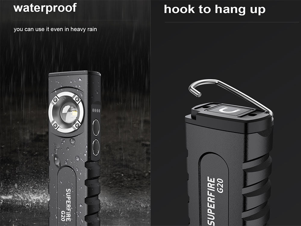 SuperFire G20 High End Rechargeable Flashlight with built-in Cell Phone Charger