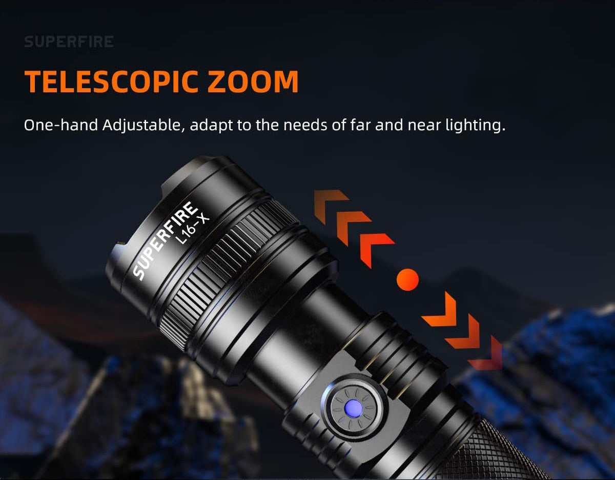 Superfire L16-T Rechargeable Telescopic Flashlight