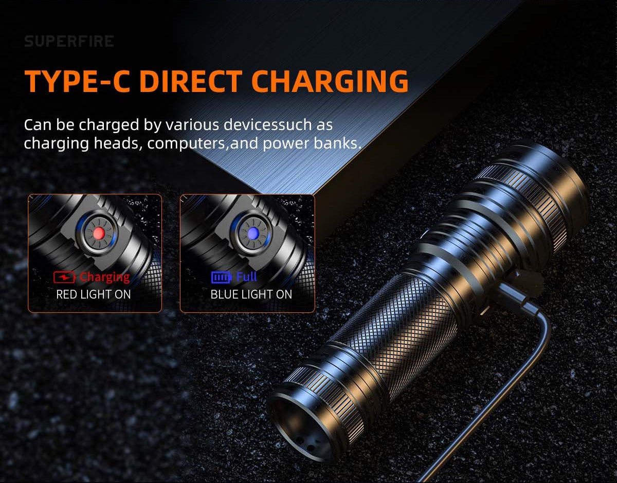 Superfire L16-T Rechargeable Telescopic Flashlight