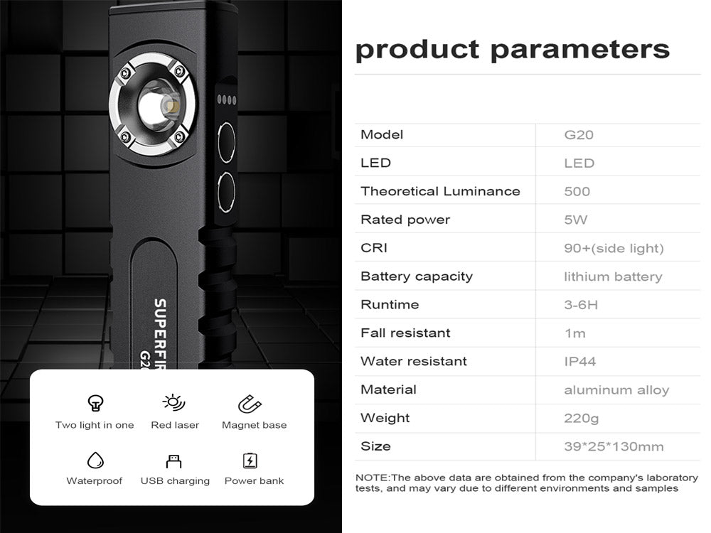 SuperFire G20 High End Rechargeable Flashlight with built-in Cell Phone Charger