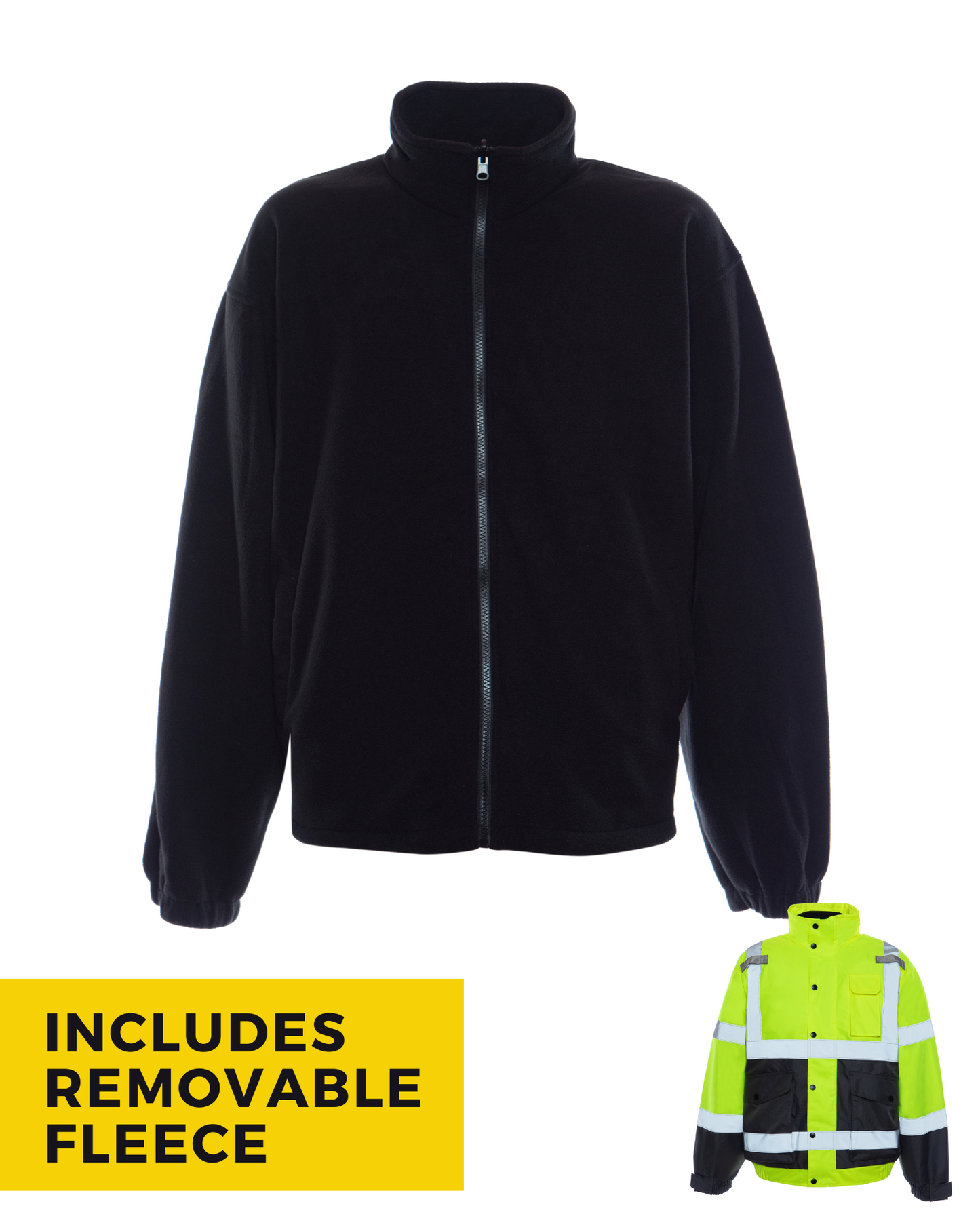 HiVis Bomber Jacket with Removable Fleece & Teflon Fabric Protector - Yellow