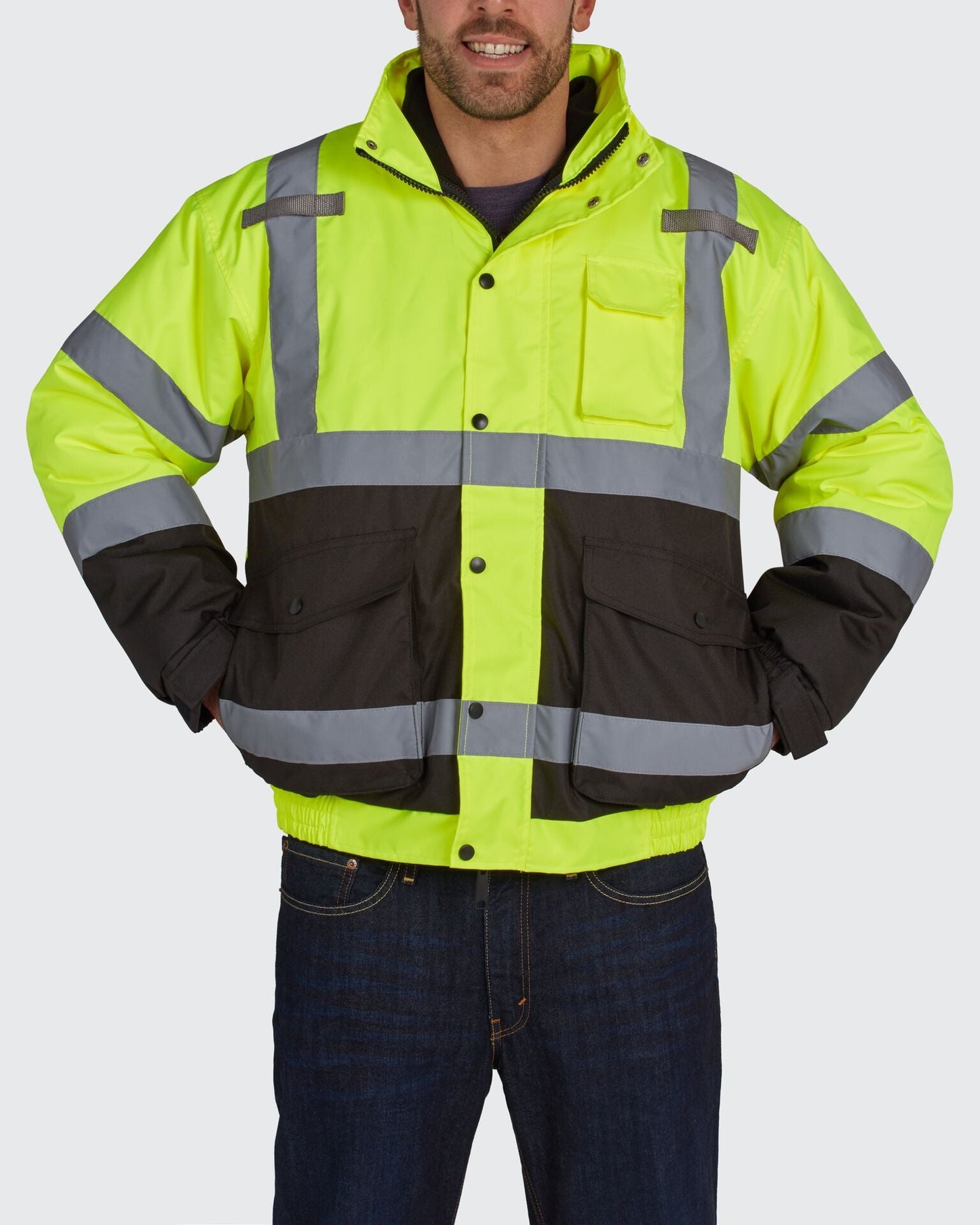 HiVis Bomber Jacket with Removable Fleece & Teflon Fabric Protector - Yellow